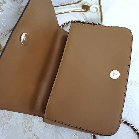 Tory Burch Robinson Tan Saffiano Leather Logo Shoulder Bag Chain Crossbody - Picture 7 of 15